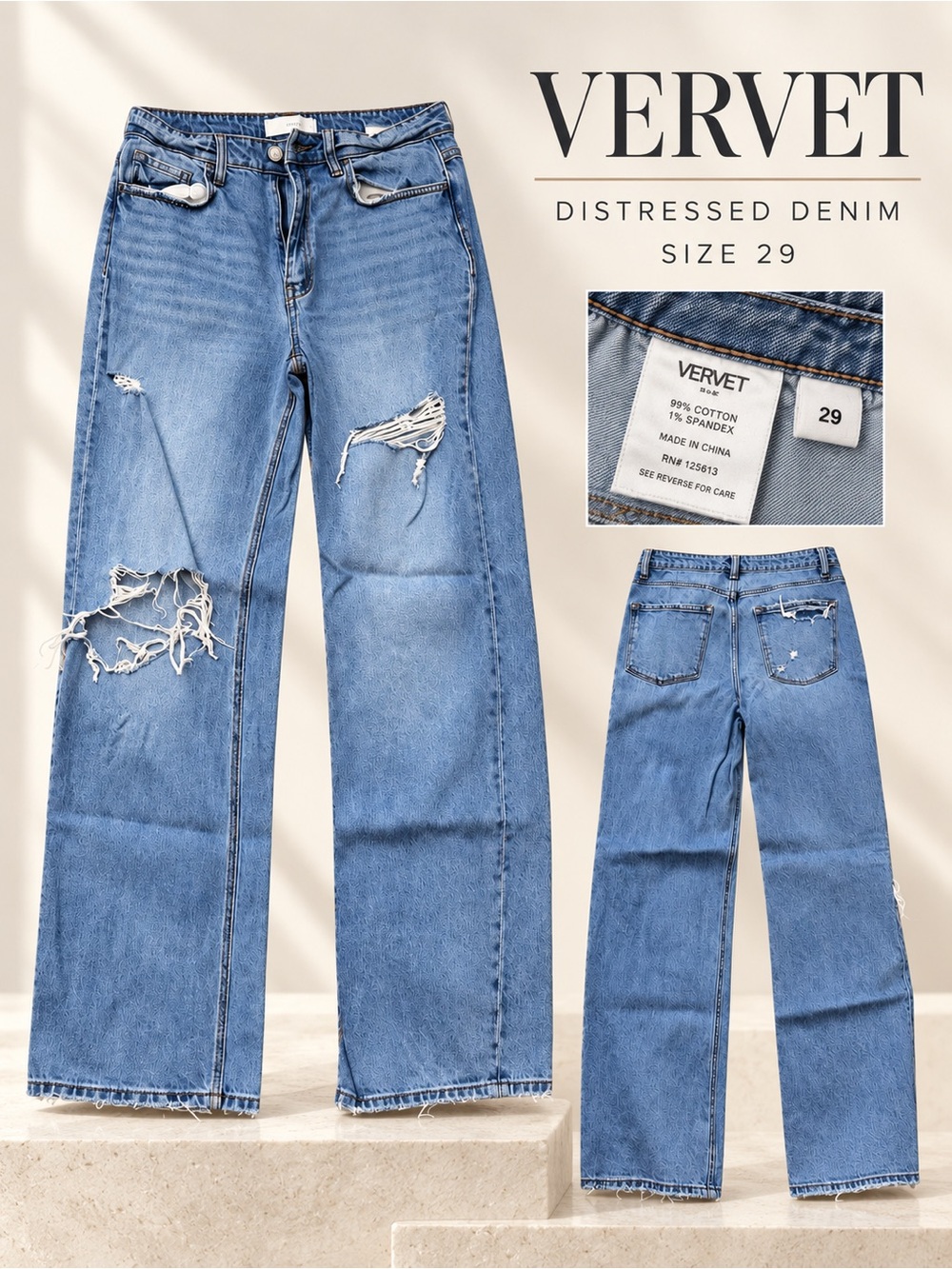 VERVET BY FLYING MONKEY Distressed Boyfriend Jeans - Light Blue